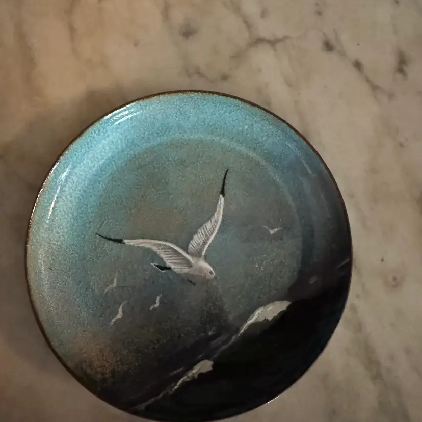 Nekrassof Enamel Copper SEAGULL Nautical Ocean Seashore Bird Metal Plate Dish 4”