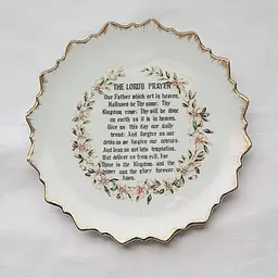 Vintage Floral Wall Hanging Lord’s Prayer Plate – Gold Trim – 7"