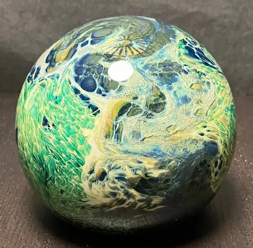 Large Art Glass Paperweight "Planet"-style Signed ?GH?