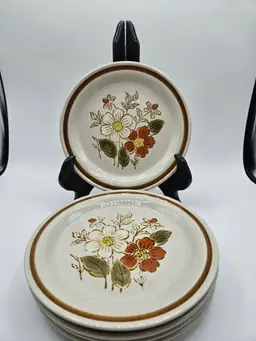 5 Vintage Old Brook Collection Stoneware 7.5" Salad Lunch Plates, Japan