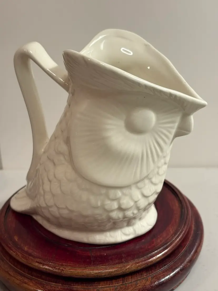 Figural Ceramic White Owl Small Pitcher Creamer, 5" Tall