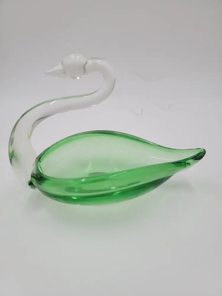 Elegant Swan Green Art Glass Dish