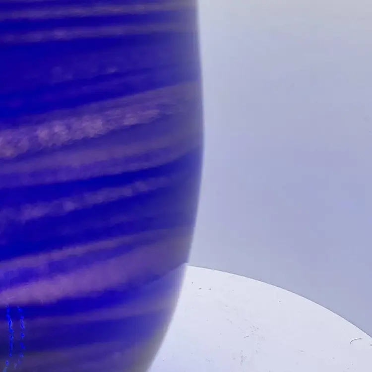 Vintage Cobalt Blue Aventurine Copper Flakes Swirl Glass Vase 7 1/2" b 6 1/2"