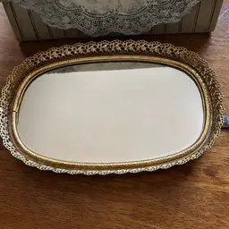 Vintage 8” Oval Vanity Mirror Tray