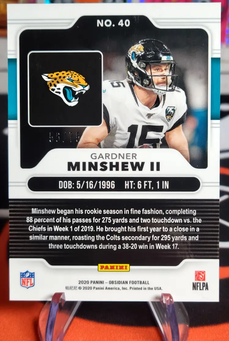 Gardner Minshew II 2020 Panini Obsidian Electric Etch Orange Prizm 56/75