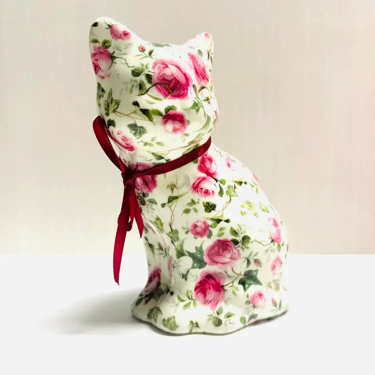 Retired Formalities Baum Bros Cat Kitty Kitten Feline Chintz Pink Roses Figurine Porcelain