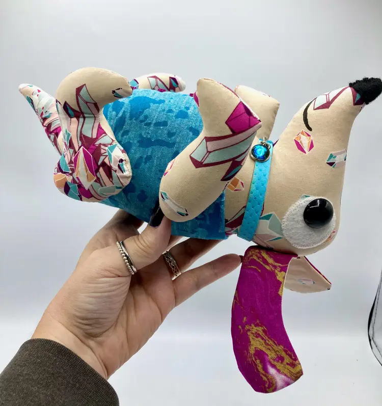 Belly Up Pup Handmade Plushie Dog "Gemma" Colorful and Silly Stuffed Animal