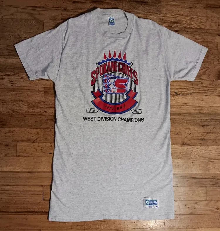 vintage single stitch Spokane Chiefs WHL Champions t-shirt Hockey indians