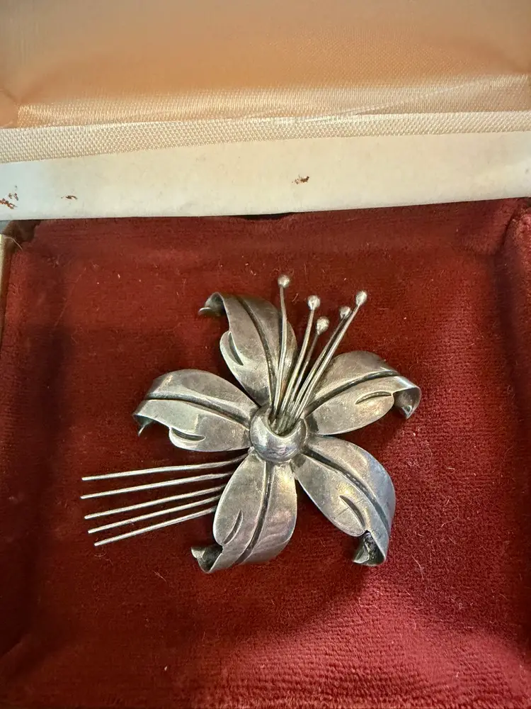 Vintage Taxco Maricela 950 Sterling Silver Flower Brooch