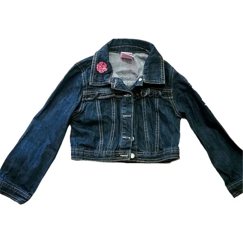 Nannette Kids Dark Wash Floral Embroidered Denim Jacket Size 6X