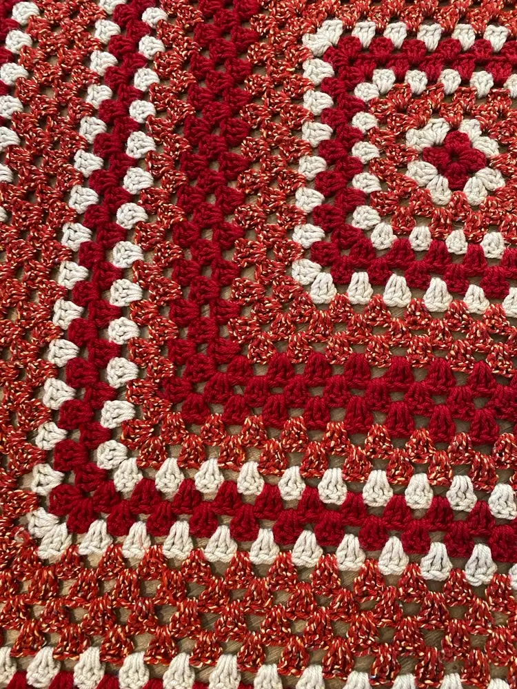 Beautiful deep Red Vintage Square blanket Afghan