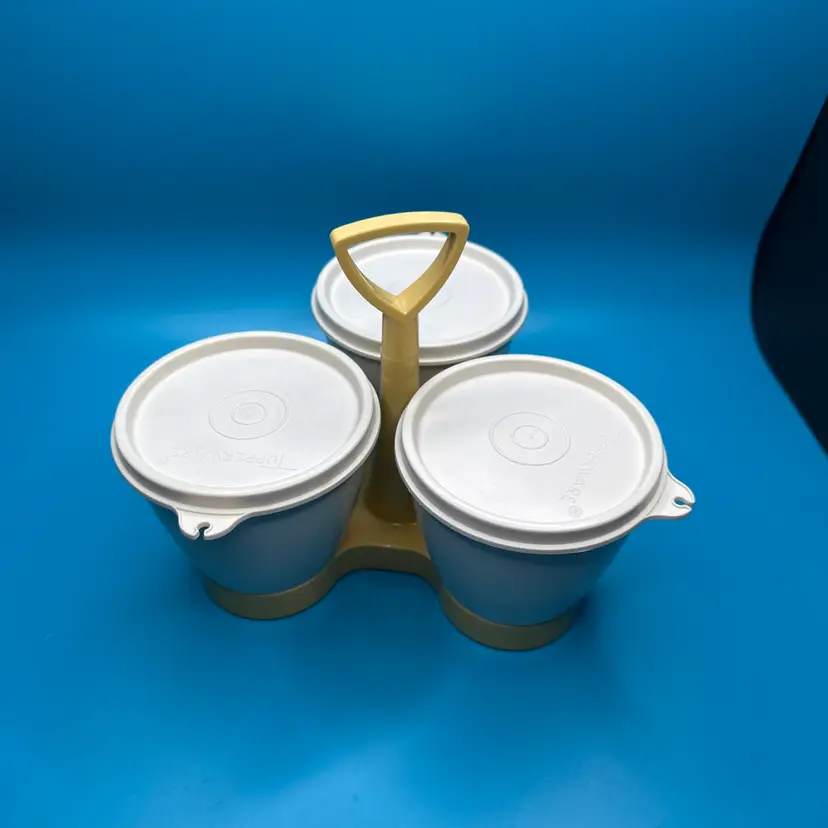 NICE Vintage Tupperware Condiment Keeper & Caddy w/Lids Camping Picnic Party