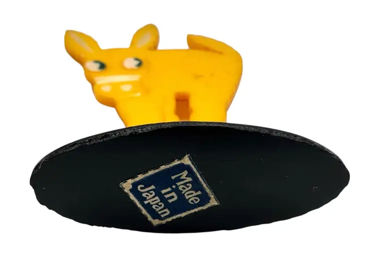 Vintage Celluloid Place Card Holder Japan Yellow Donkey Mule 2”