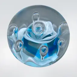 Italian Paperweight Blue White Swirl  Bubbles Art Glass Signed M Cellini