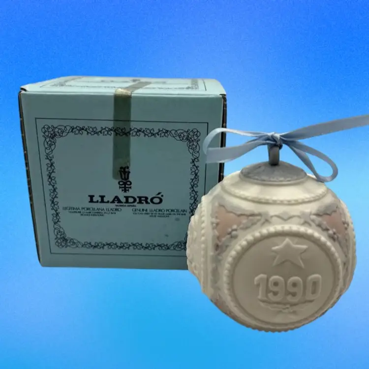 Vintage Lladro Christmas Ornament Ball 1990 with Box Handmade and Hand Decorated