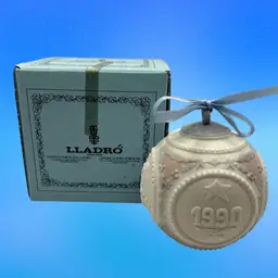 Vintage Lladro Christmas Ornament Ball 1990 with Box Handmade and Hand Decorated