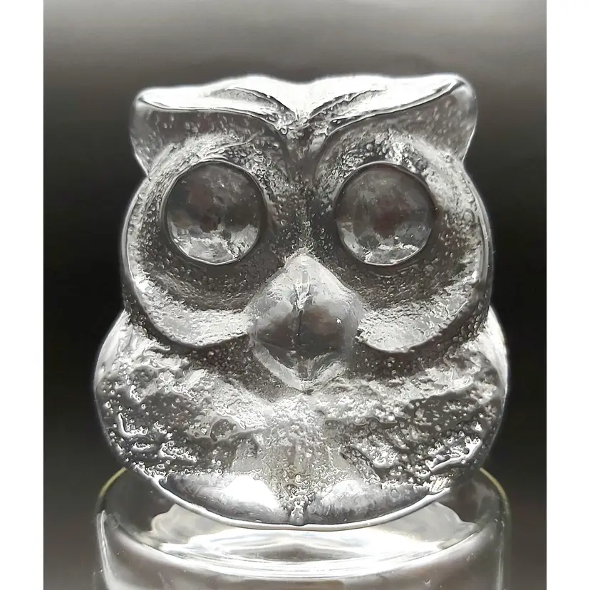 Swedish Skruf Clear Glass Owl Paperweight / Figurine Decor