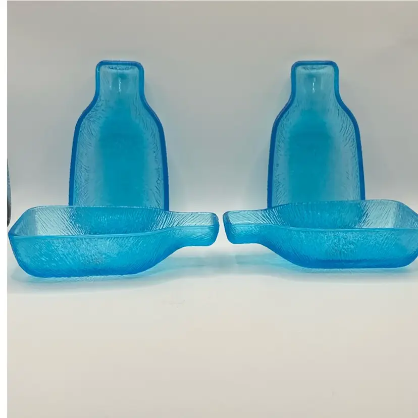 Cascade England Brand-Blue Textured Bottle Shaped Glass Dishes, Set Of 4