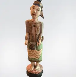 Vintage Hand Carved And Painted Wooden Figurine From Thailand Or Burma