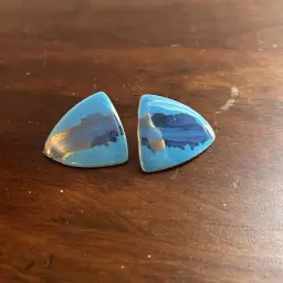 Vintage Abstract Blue Ceramic Stud Earrings Triangle Modern Art 80s Style