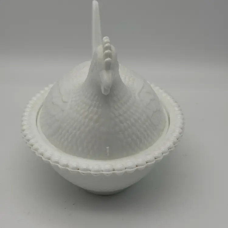 Vintage Indiana Glass 7155 White Milk Glass Hen on Nest Candy Nut Dish