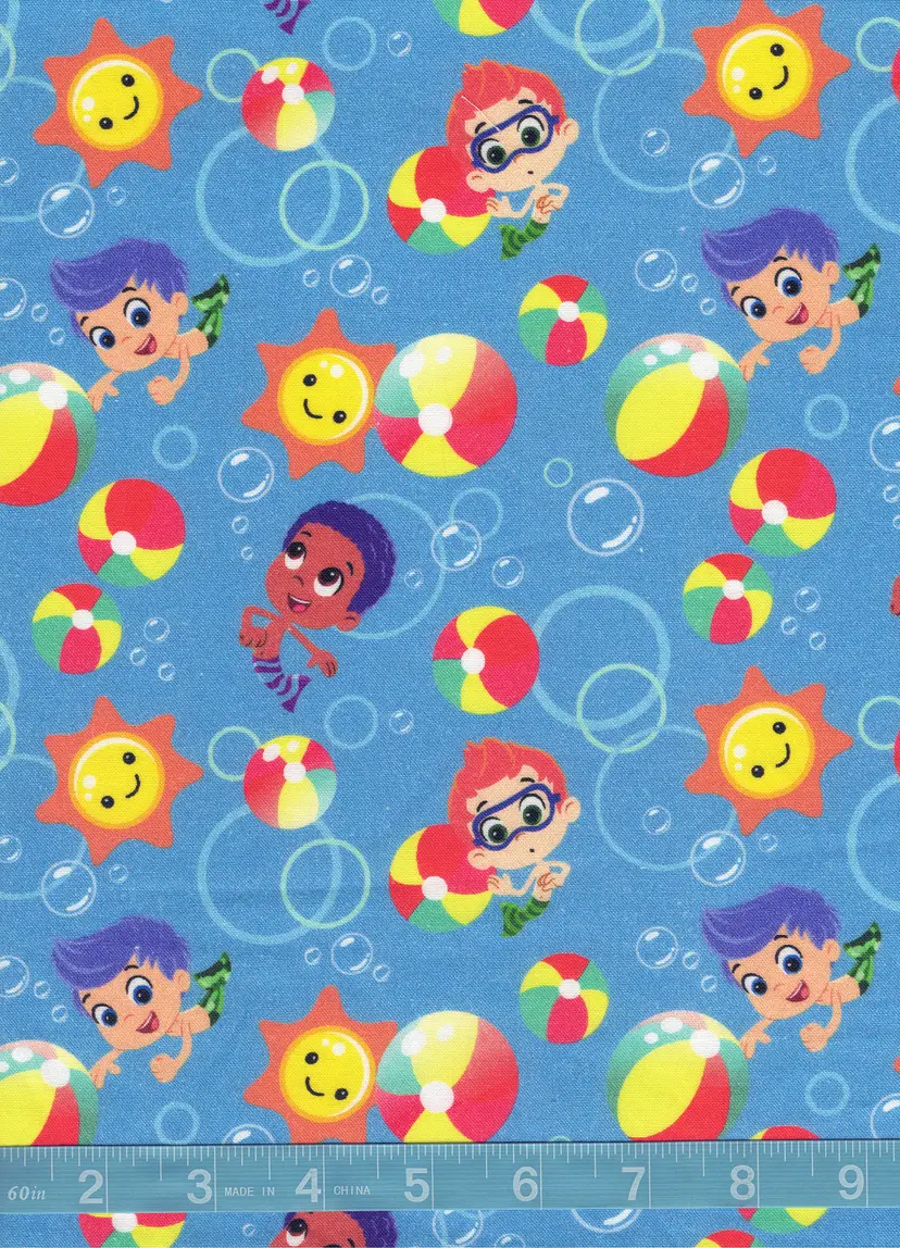 Bubble Guppies Beach Ball Cotton Fabric by the Yard – Kids Cartoon Quilting Fabric – Ocean Beach Theme Sewing Fabric – 100% Cotton
