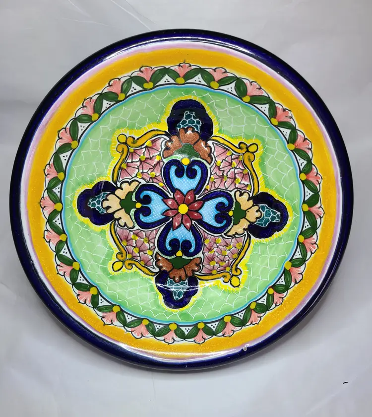 Talavera 8" Terra Cotta Bowl For Wall Hanging Pueblo Mexico Signed By Hernandez