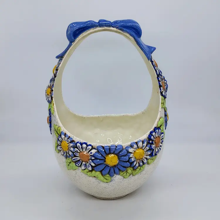 Large Handmade Handpainted Ceramic  Egg Basket