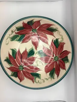 Vintage Gail Pittman Holiday Serving Bowl Poinsettia Design 1994