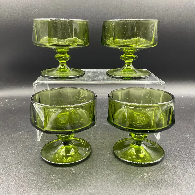 Vintage Indiana Glass Colony Avocado Green Sorbet Glasses