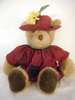 Gund Bear Tales Plush Tan Teddy Bear 15" Tall Red Black Checked dress Hat