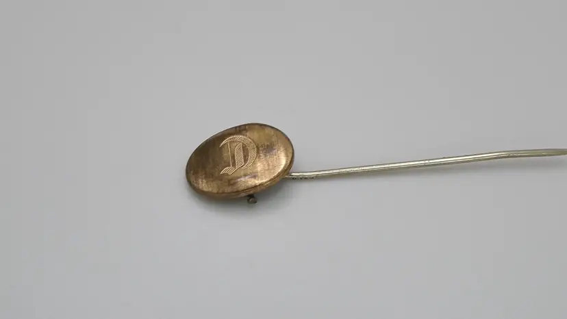 Antique Edwardian Letter D Monogram Stick Pin Gold Filled Swivel Head Cravat Lapel Hat 2.4"