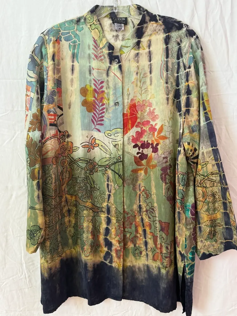 Citron 100% Silk Button Front Blouse Top