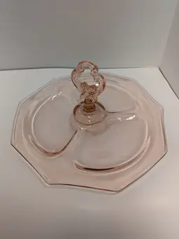 Cambridge #861-3 Compartment Decagon Handled Relish Tray/ E517 Early Wildflower