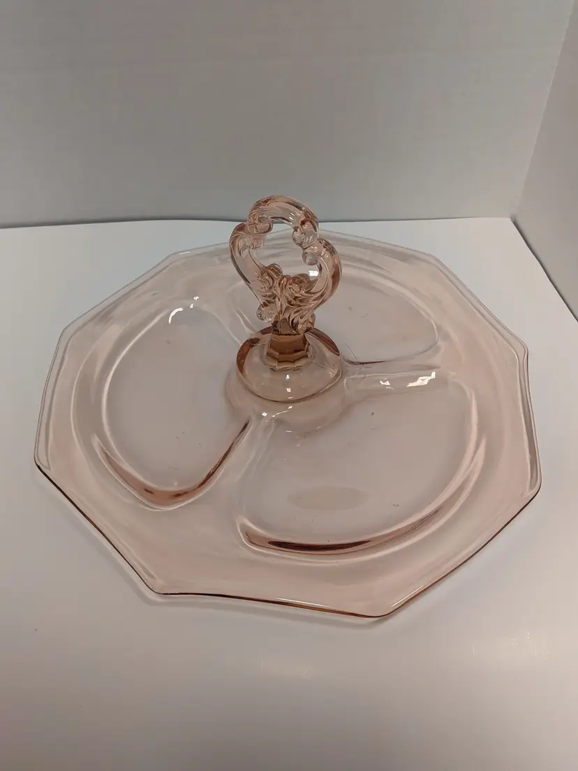 Cambridge #861-3 Compartment Decagon Handled Relish Tray/ E517 Early Wildflower