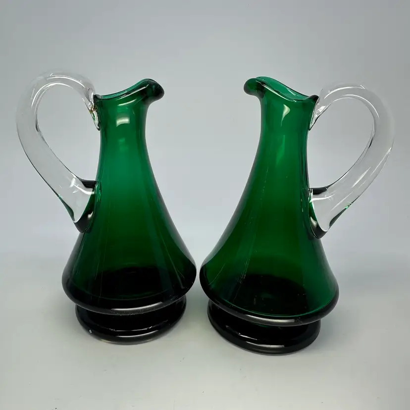 Czech Emerald Green Glass Cruets Set/2