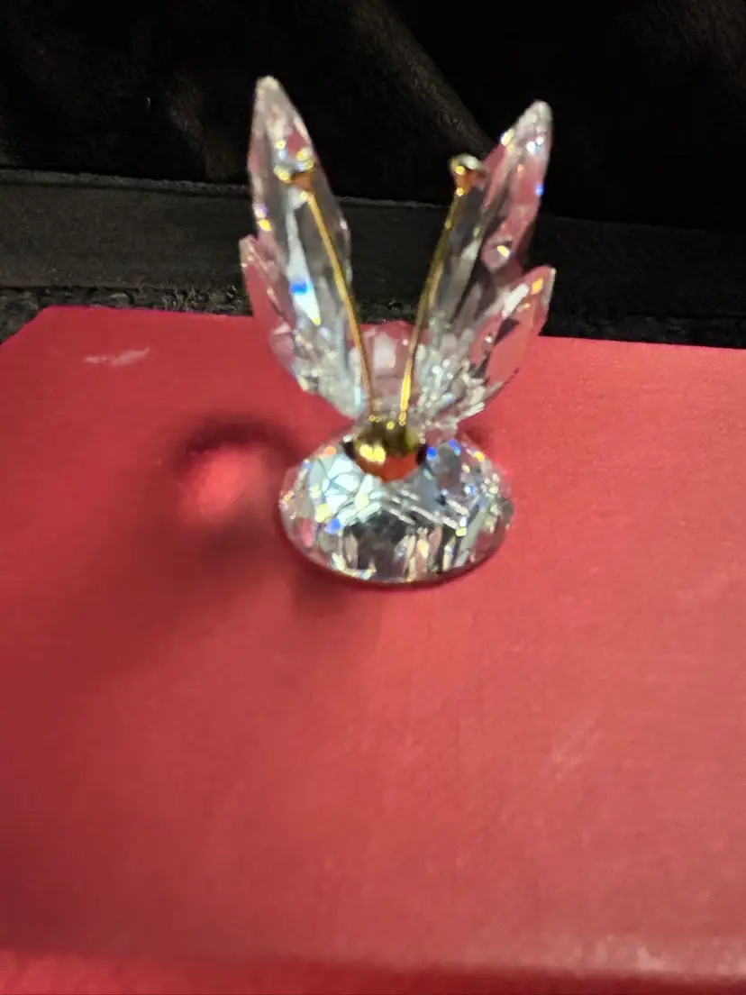 Vintage Retired Mini Swarovski Crystal Clear Butterfly Figurine W/Gold Antenna