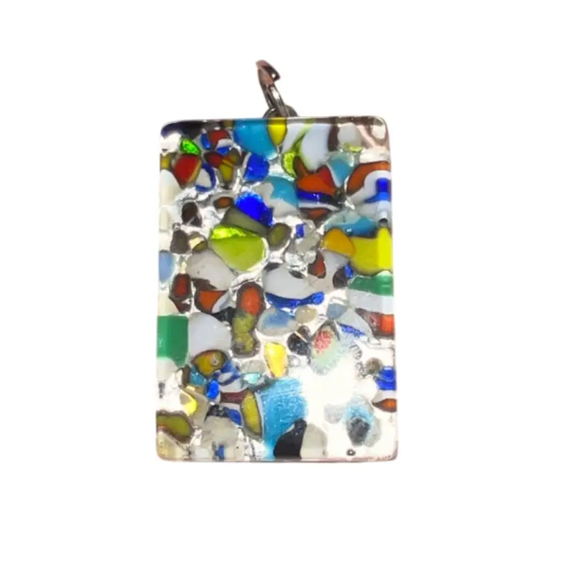 #01 - Murano Glass Rectangular Pendant Aventurine Back Murine Design UV Glow