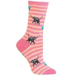 Hot Sox Pink Stripe Elephants with Balloons Women's Crew Socks