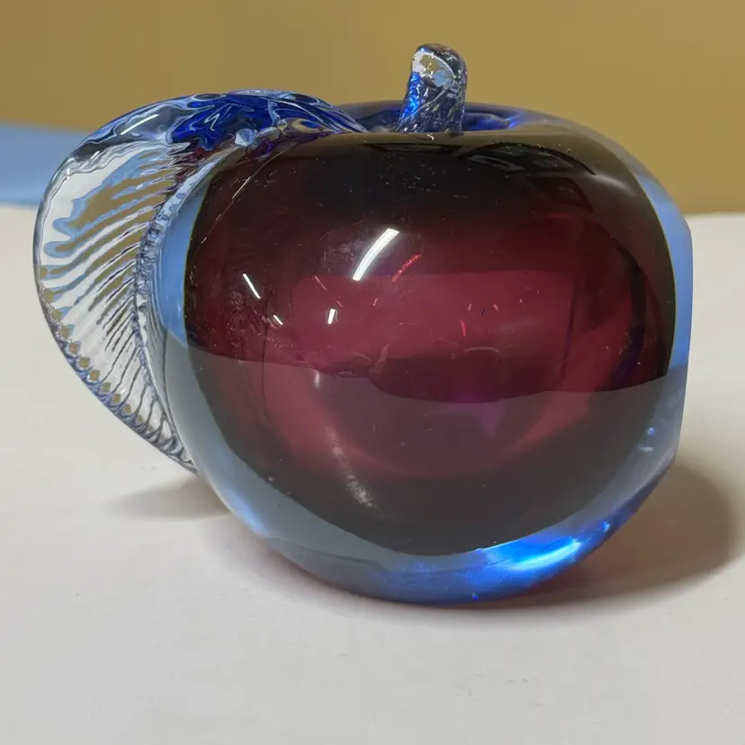 MURANO ART GLASS SOMMERSO APPLE BOOKEND BLUE & RED 4”