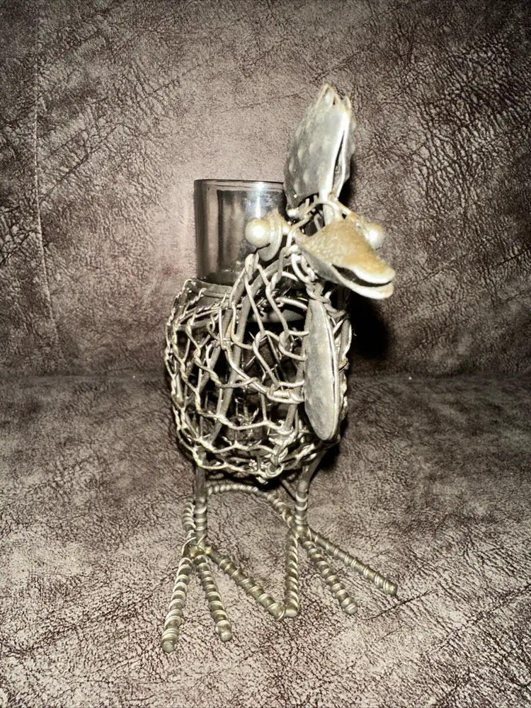 Vintage Metal Wire Woven Rooster Chicken Votive candle holder