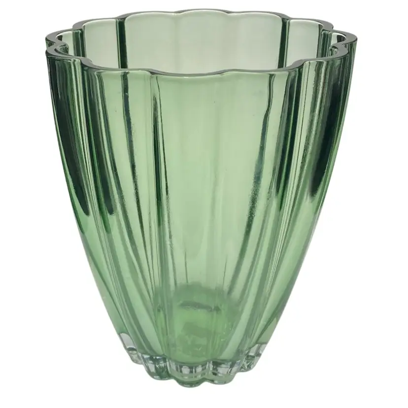 Soft Green Glass Flower Petal Vase, Made in Poland, 6.6" Tall