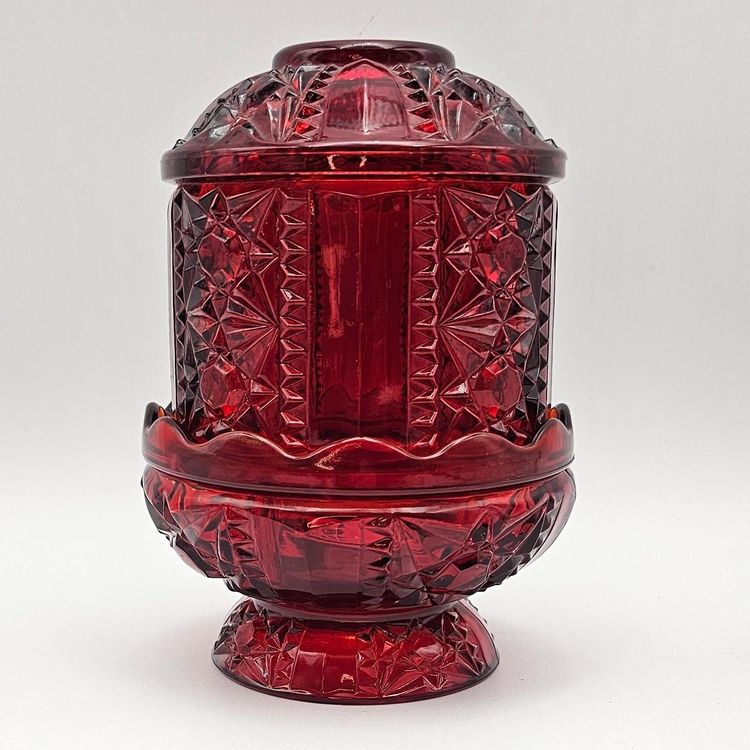 # 93 Vintage Indiana Glass Fairy Lamp Ruby Red Flash Stars and Bars Fairy Lamp (1 of 2) SEE Pictures