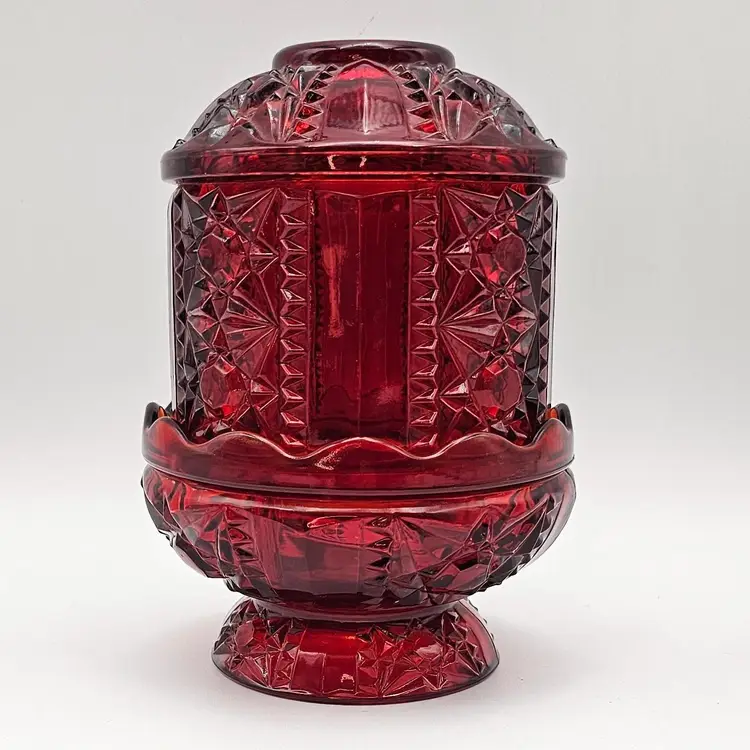 # 93 Vintage Indiana Glass Fairy Lamp Ruby Red Flash Stars and Bars Fairy Lamp (1 of 2) SEE Pictures