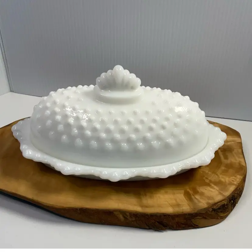 Smith Milk Glass Hobnail Butter Dish