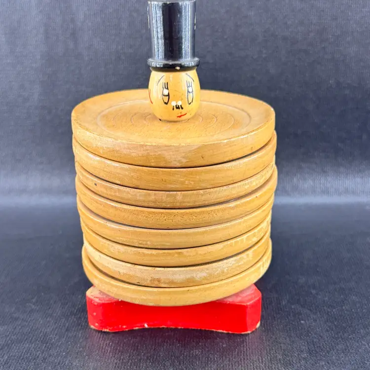 Vintage Wooden Stacking Coaster Set Made In Japan