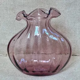 Vintage Light Purple Ribbed Glass Vase Ruffled Rim Shabby Cottage Core Feminine