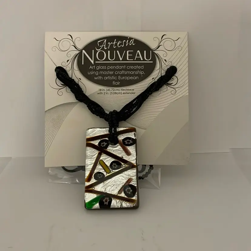#521 Artesian Nouveau Art Glass Necklace Silver And Brown With Millefiori
