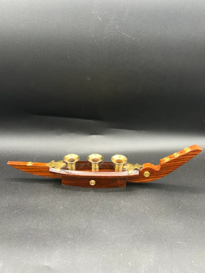 Wood And Brass Gondola Candleholder