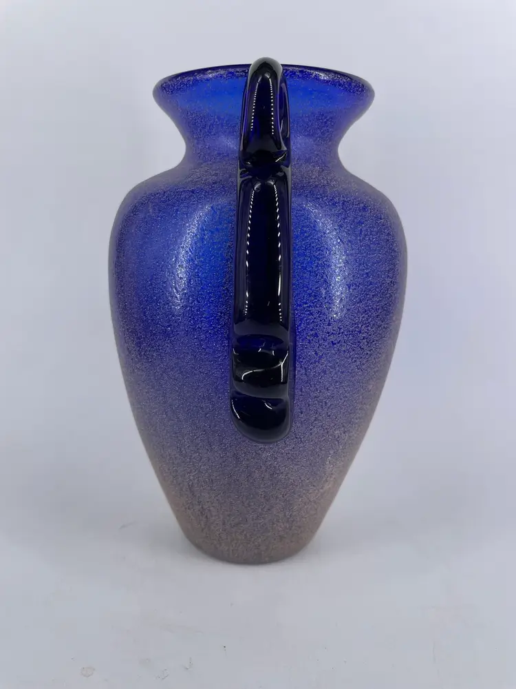 Blown Art Glass Cobalt Blue Vase With Frosted Texture 